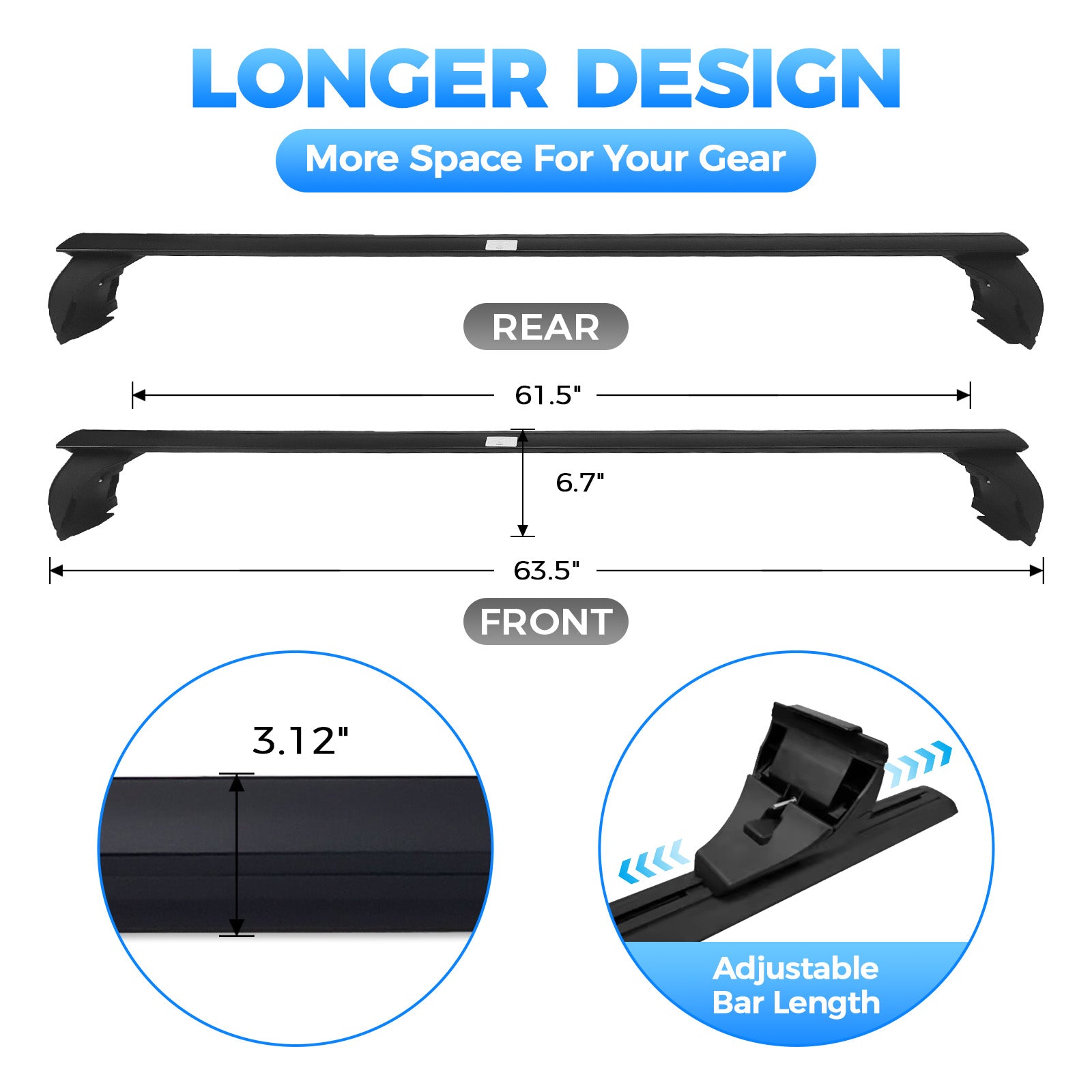 Roof Rack Cross Bars for Jeep Wrangler JK 2007-2018 / JeepWrangler JL 2018+Jeep Gladiator JT 2019+ with hard top